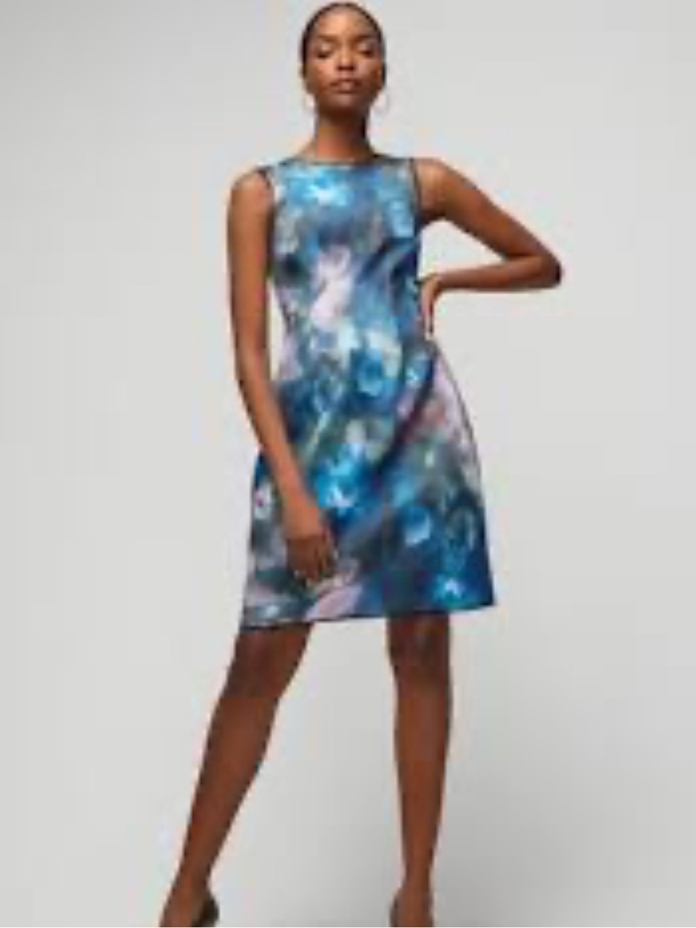 White House Black Market Blue Multi-Print Sleeveless Shift Dress